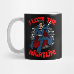 Funny 70's Retro Halloween Disco Dracula Vampire Cartoon Meme Mug